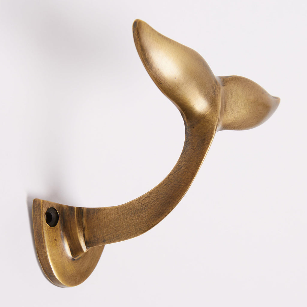 Whale Tail Hook - Acid Washed Brass:Hepburn Hardware