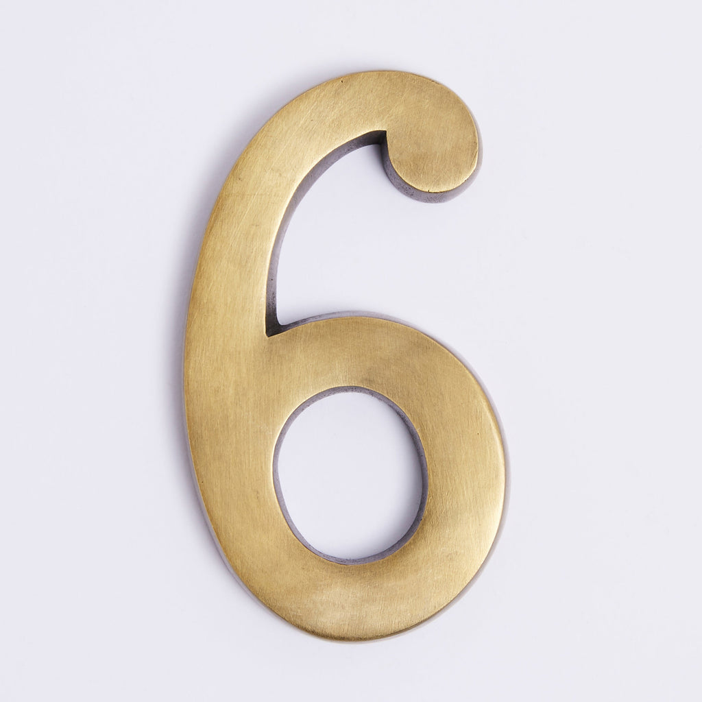 Small House Numbers - Acid Washed Brass:Small House Number 6:Hepburn Hardware